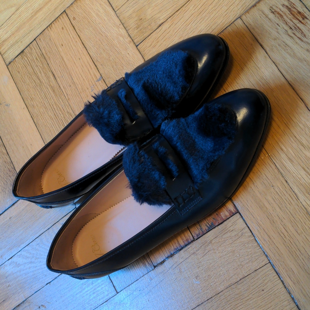 J.Crew Academy Penny Loafers Faux Fur Navy